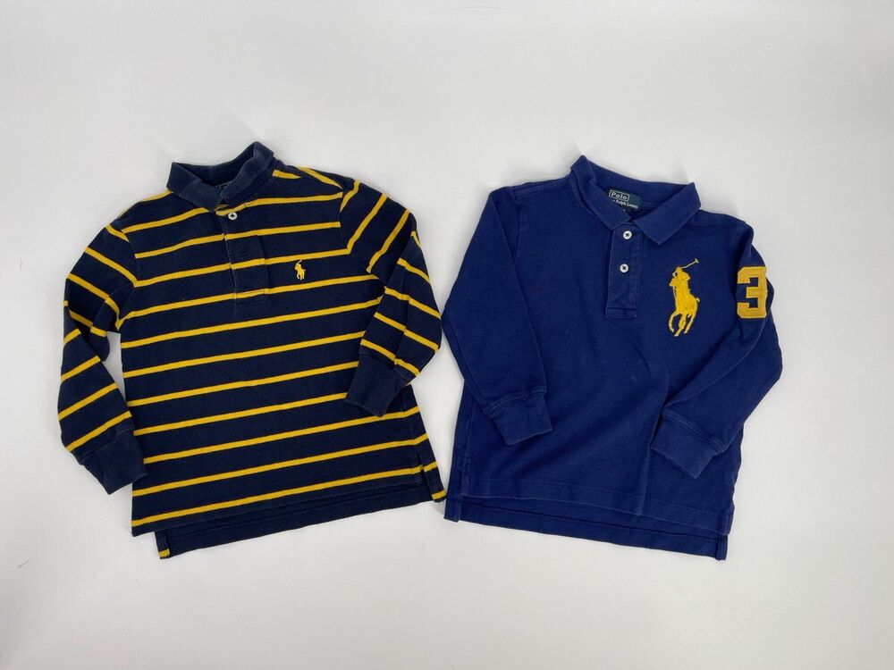 Polo Ralph Lauren Boys 2 Shirt Lot Big Pony #3 Rugby Stripe Long Sleeve
